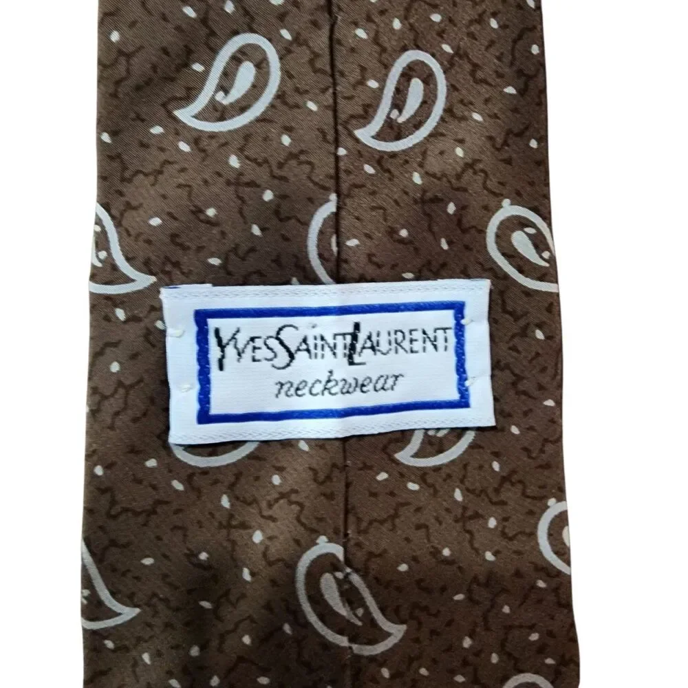 Yves‎ Saint Laurent Neckwear Vintage Paisley Silk Mens Tie Retro 70s Classic